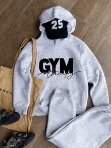 一件装少女加厚保暖保暖极简印花卫衣，适合年轻学生穿着，秋冬季长袖上衣，Y2K/休闲/街头/时尚/极简/可爱/学院风 - 灰色 - 查看 4