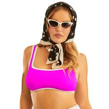 Swimsuits For All Women's Square Neck Longline Bikini Top - 螢光粉紅白 - 查看 1