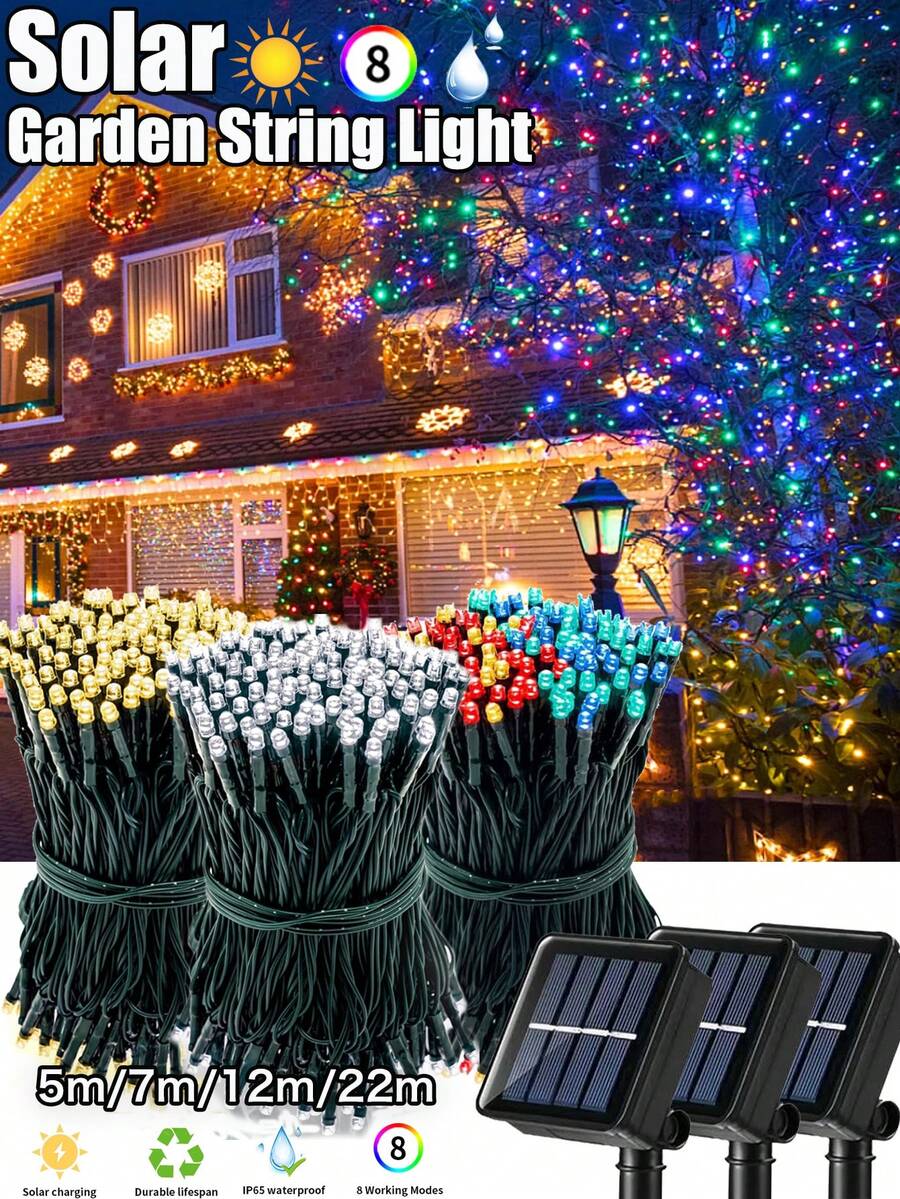 Solar String Lights, Home Lighting Christmas Decorative Lights, 5m/7m/12m/22m 20/50/100/200 LEDS Green Wire Fairy Starry String Lights,Solar Christmas Lights 8 Lighting Modes, Solar Lights Oudoor Waterproof For Tree Patio Yard Garden Christmas Parties Indoor Outdoor Xmas Tree Wedding Party Decoration