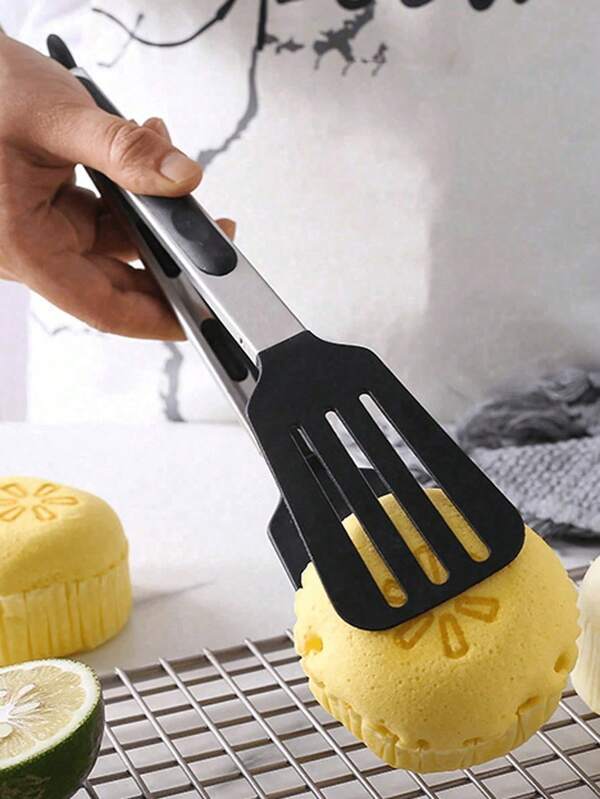 1 pieza Pinzas para comida negras, pinza resistente al calor adecuada para bistec, pescado, pan, barbacoa y parrilla de alimentos