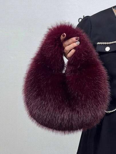 Yogodlns Solid Color Plush Dumpling Bag Simple Style Niche Design Faux Fox Fur Handbag Tote Small Women's Underarm Hobo Bag Fluffy, Fuzzy, Soft, Plush Casual, Fashion Y2K Plush Portable Bag, Valentines, New Autumn And Winter Women Bag, Best Fall Purse, Perfectly Matching With Fall Outfits Women Fall Clothes For Women, New Arrival Fur Bag For Women