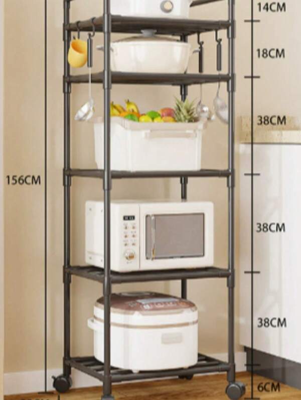 5-6-Tier Rolling Storage Cart, Space-Saving Metal Shelf With Wheels, Black, Ideal For Kitchen, Bathroom, Living Room, Office - Versatile Utility Shelf, Kitchen Organization Modern Kitchen Shelf Durable Metal Shelf, Kitchen Storage Rack, Utility Racks