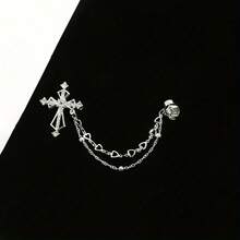 1 Piece Korean Fashion High-End Men's Brooch Cross Heart Chain Badge Suit Lapel Pin Clothing Accessory - 金色 - 查看 6