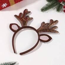 1pc Glitter Reindeer Antler Headband, Cute Deer Ear Hair Hoop, Christmas Party Festival Costume Accessory - Multicolor - View 3