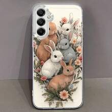 Funda de Teléfono de Conejo de Flores para Samsung para Galaxy A02 A03S A04 A05S A06 A13 A14 A15 A16 5G A21S A22 A23 A24 A25 A26 A32 A34 A35 A36 A50 A52 A53 A54 A55 A56 A73 S21 Ultra S22 Plus S23+ S24 FE S25 Funda Protectora Transparente Duradera y Creativa de TPU Antigolpes - Multicolor - Ver 3