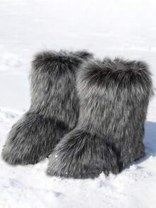 New Winter Warm Plush Faux Fur Snow Boots For Women - Dark Grey & Brown & Black Ankle Booties With Soft Lining, Cozy Slip-On Design For Cold Weather Outdoor & Indoor Wear Unisex Short Ankle Faux Raccoon Fur Snow Boots - Solid Classic Color, Super Smooth Fur Touches The Ground, Perfect For Christmas & Halloween, Y2K Style! Y2K Fashion Men's & Women's Snow Boots - Faux Raccoon Fur, Silky Smooth Floor-Reaching Fur, Solid Classic Shade, Ideal For Christmas & Halloween! Short Ankle Unisex Snow Boots With Faux Raccoon Fur - Solid Classic Color, Ultra-Smooth Fur Hits The Ground, Must-Have For Christmas & Halloween, Edgy Y2K Vibe! Christmas & Halloween Essential Faux Raccoon Fur Snow Boots (Unisex) - Solid Classic Hue, Smooth Fur Touches The Floor, Stylish Y2K Look! Y2K Short Ankle Snow Boots For Men & Women - Faux Raccoon Fur, Super Smooth Floor-Length Fur, Solid Classic Color, Great For Christmas & Halloween Celebrations! - Màu xám đen - Xem 4