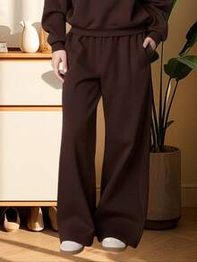 Womens Wide Leg Sweatpants High Waisted Baggy Pants Fashion Teen Girl Drawstring Athletic Joggers Fall Winter Clothes For Women - 棕色 - 查看 6