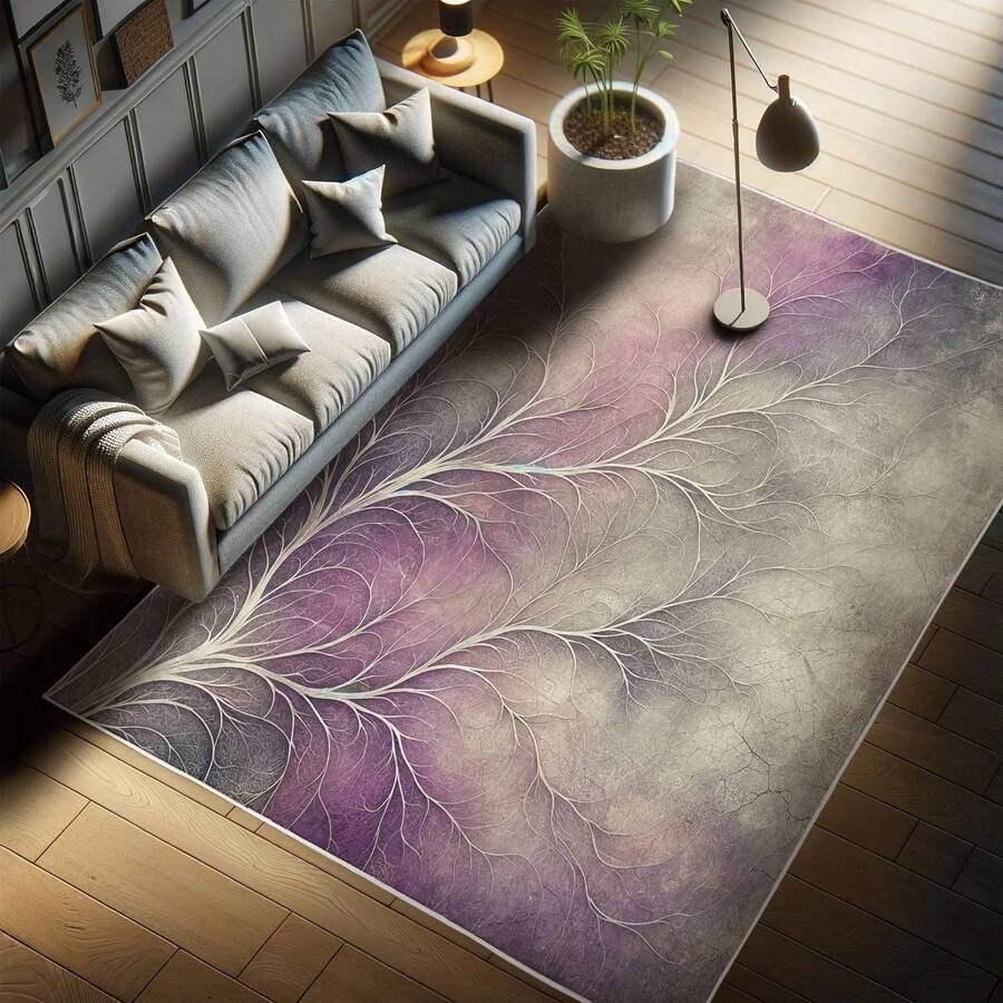 Retro Mid Century Abstract Pattern Rug On Ivory Background, Dark Orange And Reseda Green, 4' X 5' 5", Ideal For Bedroom, Dorm And Living Room - 淡紫色 灰色 淡紫色 - 查看 1
