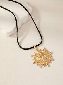 1pc Women Suede Wrapped Sunflower Pendant Necklace - Multicolor - View 4