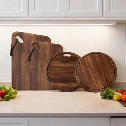 1/2 Stück doppelseitige Rosenholz Schneidebrett, Küchen Hackbrett mit Griff, runde Form Schneidebrett, hochwertige Heim Schneidebrett, geeignet für Käse, Fleisch, Pizza, Brot, Gemüse, Obst