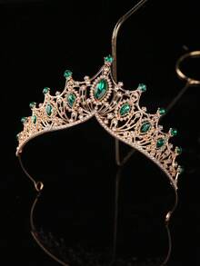 1件优雅女士时尚公主3D皇冠，奢华水钻装饰生日/婚礼发饰头箍，伴娘礼物，派对造型，皇冠，头饰，女士发饰 - 綠色 - 查看 5