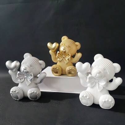 1 pezzo Adorabile statua di orso a pois, che tiene un cuore e con accenti colorati, regalo ideale per matrimonio/San Valentino, adatto per decorazione del soggiorno, libreria, ufficio, decorazione domestica a tema orso, elegante decorazione per le feste, disponibile in 3 colori