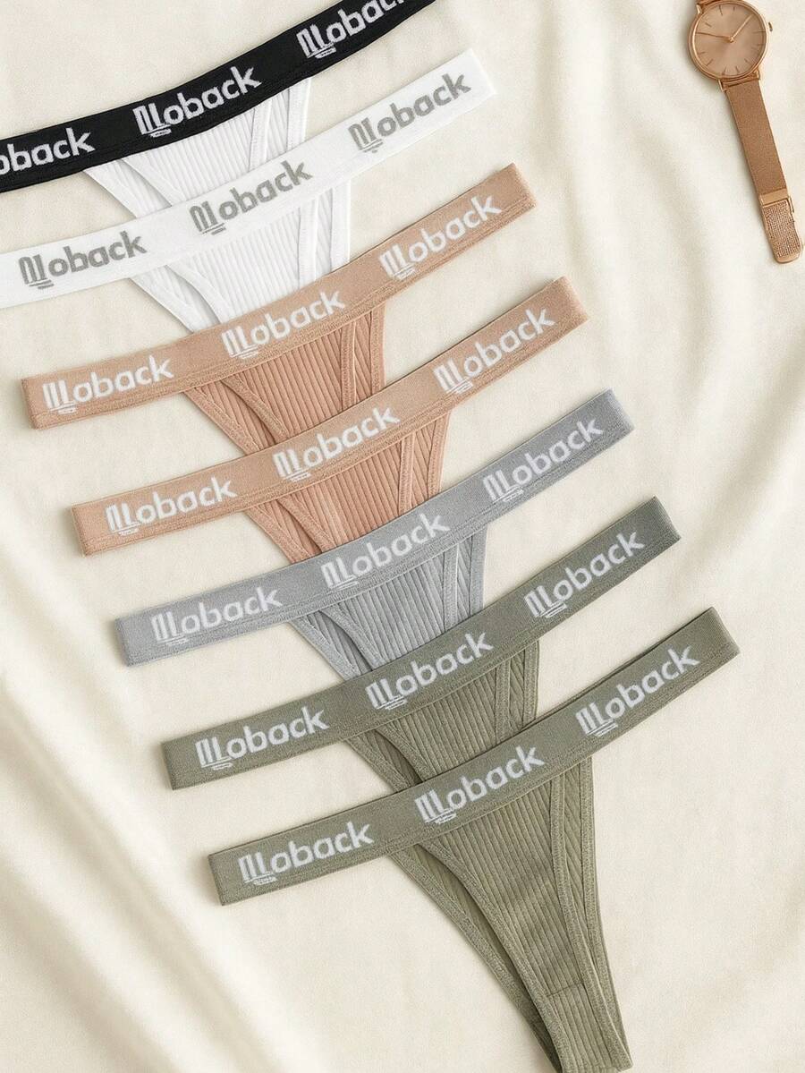 Kit 5 Ribbed Cotton Thong Panties Bottom 100% Cotton Reinforced Elastic Waistband Sexy Breathable Non-Marking Workout Gym Women's - Nhiều màu - Xem 1