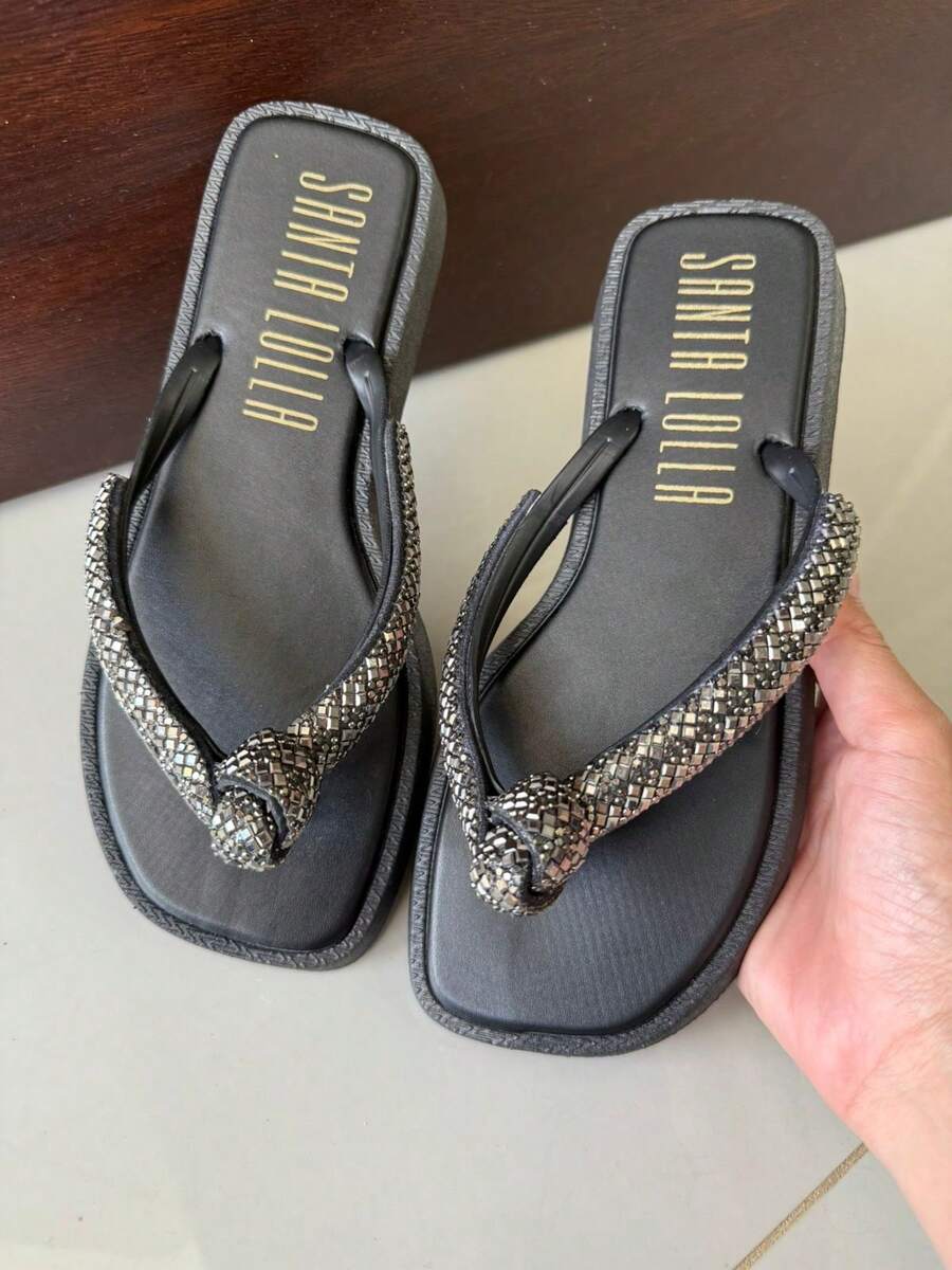 Women's Square Toe Knot Sandal, Comfortable For Everyday Use - 黑色 - 查看 1