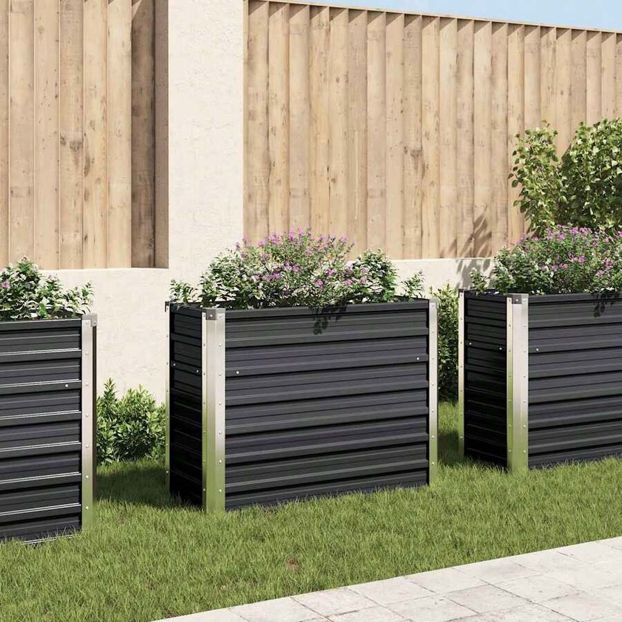 vidaXL Hochbeet Für Den Garten, Anthrazit, 100 X 40 X 77 Cm, Verzinkter Stahl - Grigio - Visualizzare 1