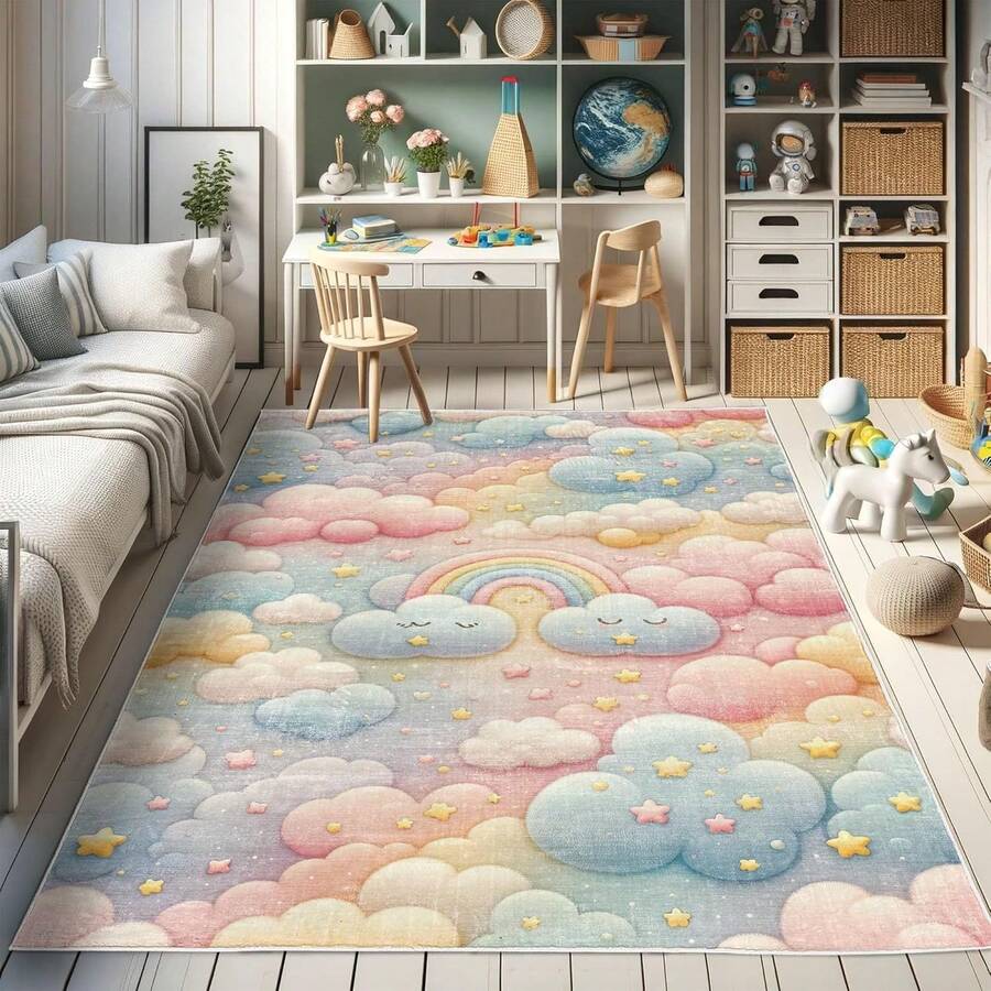 Retro Mid Century Abstract Pattern Rug On Ivory Background, Dark Orange And Reseda Green, 4' X 5' 5", Ideal For Bedroom, Dorm And Living Room - 腮紅芥末藍 - 查看 1