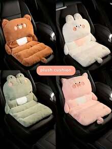 1 pieza Cojín de asiento de coche de peluche - Lindo cojín de apoyo lumbar con diseño de dibujos animados, cojín de asiento elevador y cálido, cojín de asiento de coche con tema de animales adorables para invierno, suave/ligero/portátil/lavable a máquina, confort para todas las estaciones, peluche grueso para calidez y protección, se adapta a coches y sillas de casa, mejora la comodidad y la diversión del asiento, esencial para fríos inviernos