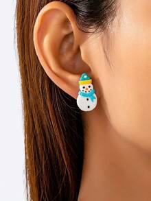 1 Pair Handmade Clay Snowman Earrings, Holiday Festive Christmas Jewelry Gift For Women And Girls (Color And Shape May Vary)