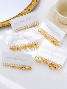 12/24/60 件复古朋克风格女士时尚优雅环形耳环套装，波西米亚风格 - 百搭日常佩戴，适合女性日常佩戴、约会、派对、送给朋友的礼物 - 金色 - 查看 2