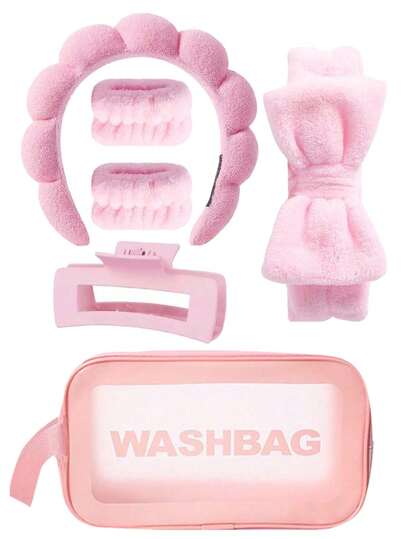 Set de 6 piezas de diadema y muñequera de lujo súper suaves de fibra, diadema para lavado facial, diadema para maquillaje, diadema para cuidado de la piel, diadema de esponja de terciopelo esponjoso, scrunchie de toalla de tela absorbente suave, adecuado para cuidado de la piel, desmaquillaje, baño, para mujeres