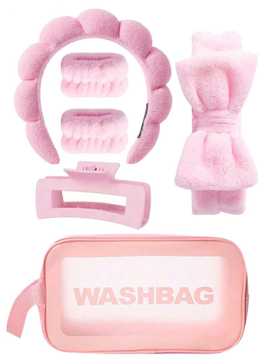 Bộ 6 món băng đô và băng đeo cổ tay SPA siêu mềm cao cấp, băng đô rửa mặt, băng đô trang điểm, băng đô chăm sóc da, băng đô mút xốp mềm mại, khăn bông thấm hút tốt, thích hợp cho chăm sóc da, tẩy trang, tắm, dành cho phụ nữ. - Nhiều màu - Xem 1