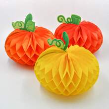 6 piezas de adornos de bolas de panal de Halloween para Acción de Gracias, flores de calabaza, bolas de flores de papel, accesorios de decoración para fiestas navideñas y aulas. - Conjunto de tres piezas (2 juegos) - Ver 2