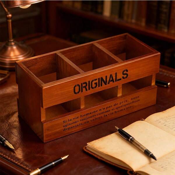 Büro Stifthalter Aufbewahrung Holz Retro Schreibtisch Studien Zubehör Stationery Box Schreibtisch Make-up Pinsel Eimer Kreative Dekoration