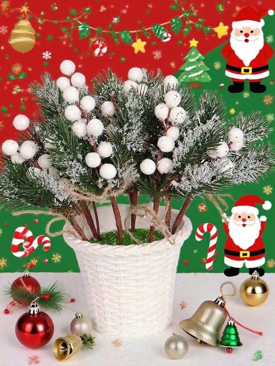 1‌Pc/5pcs Artificial Berry Pinecone Picks - UV Resistant Faux Red Berries With Cones, Christmas Tree Decorations & DIY Wreath Making, Valentine's Day Gifts & Winter Home Decor (Rustic Farmhouse Style)‌ ﻿ - Multicolor - View 1