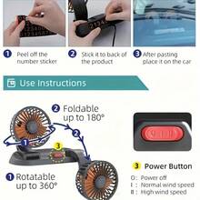 Car Fan, Adjustable Multi-Speed, Flexible Angle, Comfortable Breeze, Low Power, High Efficiency, With USB Interface, Button Control, USB Connection, Working Voltage ≤ 36V, Fan Head Can Be Adjusted At Multiple Angles, Does Not Block The View, Suitable For Various Occasions, Used In Vehicles, Portable And  Car Fan, Suitable For Summer, A Must-Have For Cars - Quạt ba đầu - Xem 11