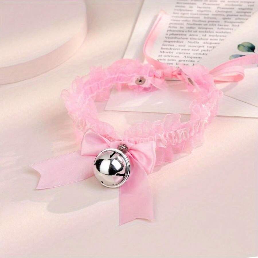 1 Gargantilla de encaje con colgante de campana - Sexy y lindo lazo ajustable para uso diario y celebraciones festivas, sin chapado, accesorio para todas las estaciones - Negro - Ver 1