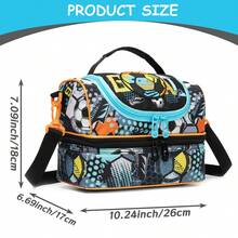 男童保温午餐包，配有可调节肩带，双层保温午餐盒，适合上学使用。 - 雙層午餐包-斜背包/雙肩包 - 查看 6