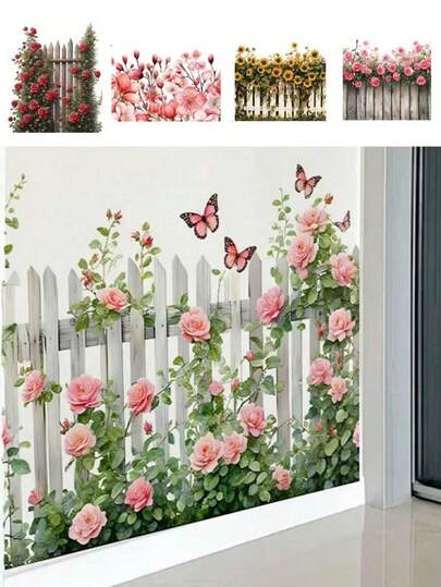 1 件/2 件 - 墙贴 - [篱笆花、篱笆向日葵] PVC 自粘可移除墙贴，适用于托儿所、儿童房、游戏室或教室 - 适合任何空间的可爱创意墙面装饰
