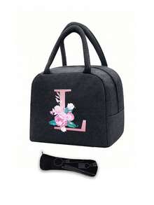 Isolierte Tasche, Kühltasche für Schule und Freizeit, Lunchbox, Picknicktasche, Lunchbox mit floralem Buchstabenmuster (A-Z), leichte, tragbare Lunchtasche aus Segeltuch, geeignet für Schule, Uni, Büro, Camping und Picknick, Schulbedarf, Küchenorganisation und -aufbewahrung, Küchenaccessoires