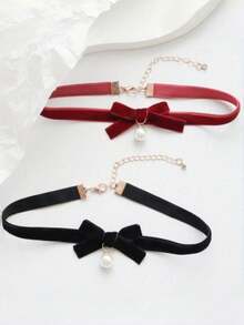 1pc Simple Velvet Pearl Choker Necklace, Short Girl Clavicle Chain