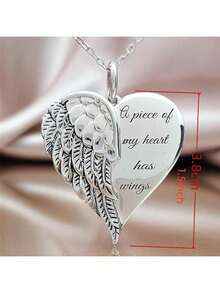 1pc Angel Wing Pendant With English Slogan & Heart Shaped Charm Women's Chic Necklace - Silver - View 2
