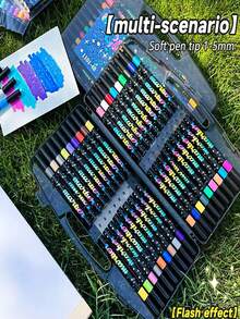 Conjunto de 24/12 Canetas Marcadoras Fluorescentes de Ponta Macia, Marcadores para Desenho e Arte Escolar com Glitter - Multicolorido - Ver 8