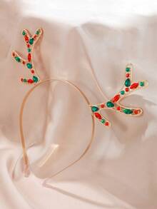 1pc Metal Deer Horn Rhinestone Headband, Suitable For Women Christmas Costume Accessories Gift
