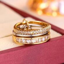 Chic Ring Multi Layer + Pin Design Paved Shining Zirconia Just Pick A Color U Prefer Match Daily Outfits Party Accessory