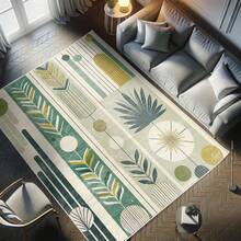 Retro Mid Century Abstract Pattern Rug On Ivory Background, Dark Orange And Reseda Green, 4' X 5' 5", Ideal For Bedroom, Dorm And Living Room - 小鹿藍綠色 - 查看 8