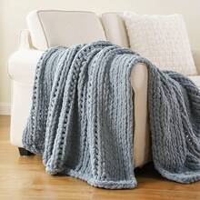 Battilo Beige Chunky Knit Throw Blanket, Soft And Thick Chenille Throw Blanket, 50x60 Handmade Knit Crochet Blanket, Cozy Knot Knitted Throw Blankets Couch Home Decor, Taupe - 藍灰色 - 查看 1