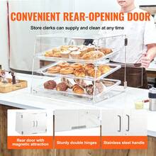 Pastry Display Case, 3-Tier Commercial Countertop Bakery Display Case, Acrylic Display Box With Rear Door Access & Removable Shelves, Keep Fresh For Donut Bagels Cake Cookie - 無色 - 查看 6