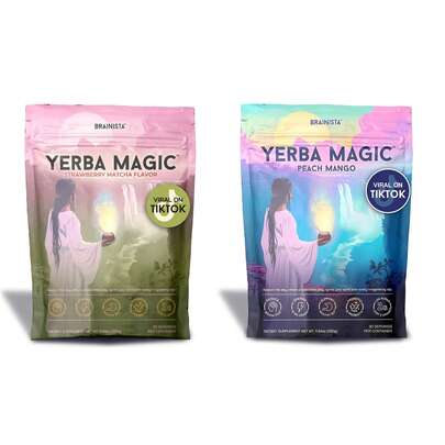 GWYNNE YerbaMagic Suplementos, YerbaMate 3 En 1 Suplemento Nutricional,contiene Prebióticosnootropics Y Probióti Antiniebla Cerebral Y Salud Intestinal Potenciado 30raciones 330g+Sabor Matcha Fresa 30raciones 330g