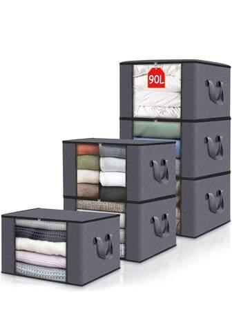 Large Storage Bags Clothes Storage Bins Foldable Closet Organizers Storage Containers With Reinforced Handle For Clothing Blanket Comforters Bed Sheets, Pillows And Toys (Gray) Large Capacity Storage Bags With Handles - Organizers For Bedroom & Closet Multi-Purpose Storage Boxes Containers For Organizing Bedroom Closet Clothing Comforter Closet Organization With Handle Bag For School School Accessories School Stuff