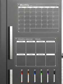 1pc 3D Magnetic Acrylic Dry Erase Board (Comes With 6 Whiteboard Markers) Weekly Planner Calendar Message Writing Board, Erasable Magnetic Refrigerator Sticker, Home Message Notes Display Board Best Gifts Birthday Graduation. - Nhiều màu - Xem 9