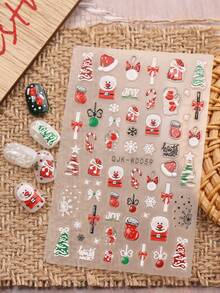 2 piezas Pegatinas de arte de uñas de Navidad con diseños de copos de nieve, Papá Noel, campanas, árbol de Navidad, gorro de Navidad, reno y muñeco de nieve, con acabado de relieve 5D exquisito y fácil aplicación para decoración de uñas, manualidades, regalos, maquillaje de fiesta, estilo Y2K