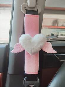 1pc/2pcs Car Seat Belt Cushion Cover Heart-Shaped Wing Decoration Car Seat Belt Decoration Cover Soft And Comfortable