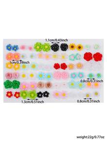 36 Pares Conjunto de Brincos de Flor 3D Coloridos em Resina (Rosa, Girassol, Margarida), Adequado para Adolescentes, Família, Amigos, Uso Diário