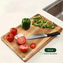 Heavy-Duty Acacia Cutting Board - Kitchen Cutting Board With Handle, Suitable For Chefs, Used For Cutting Meat, Vegetables, And Cheese, With Juice Trough - Easy To Clean Surface, Suitable For Households, Dormitories, And Restaurants - Perfect Gift For Chefs (Mother's Day, Easter) - Durable And Hygienic Preparation Surface, Suitable For Food Preparation, Elegant Design, Sturdy Structure, Multi-Functional Accessories, Suitable For Home Chefs