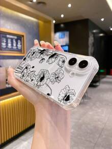 1pc Transparent Pink TPU Shockproof Phone Case With Dried Flower & Fruit Elements, Ink Painting Floral Print, Fashionable & Creative Protective Phone Cover, Suitable As Birthday, Holiday, Anniversary Gift For Girlfriend/Boyfriend, Best Friend, Spouse, Family, Coworker, Compatible With IPhone