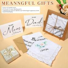2 Pcs Wedding Handkerchiefs 12.6 Inch Embroidered Happy Tears Handkerchief Mother Of Bride Gifts Father Of Bride Gifts With Wedding Day Card - ban đầu - Xem 3